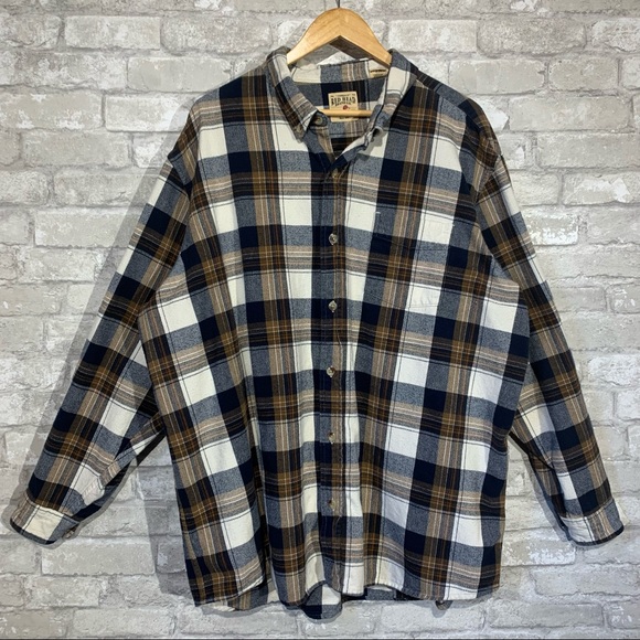 MEN'S RED HEAD FLANNEL BUTTON DOWN SHIRT. SIZE 3XL. BLUE AND TAN. 100% COTTON. - Picture 2 of 9